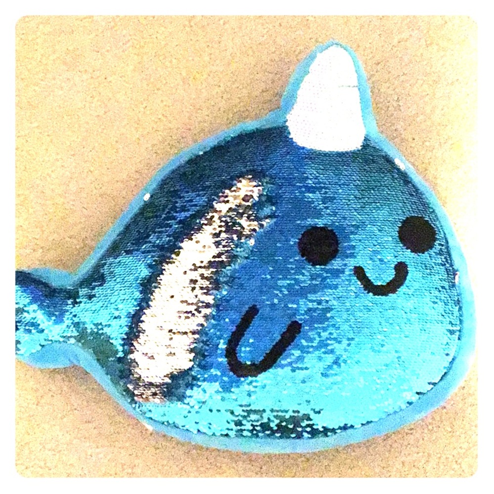 sparkly narwhale pillow reversible